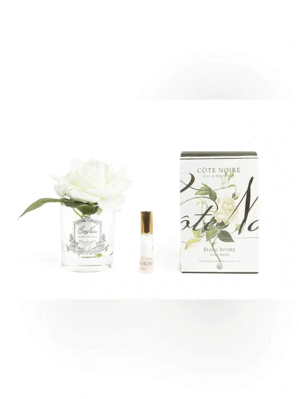 Perfumed White Rose in Clear Glass Decorative Vase